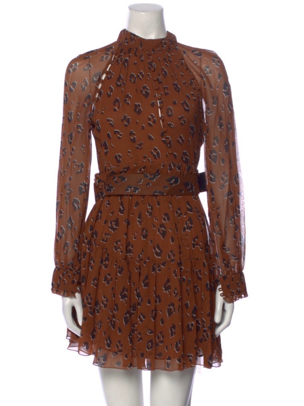 Nicholas Womens Brown Long Sleeve Leopard Print Mini Dress Size 2